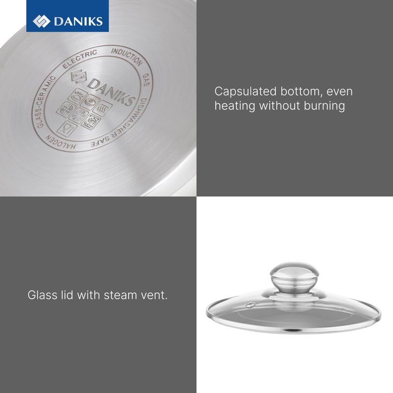 Daniks Classic 6.5 Quart Stainless Steel Stock Pot with Glass Lid, Tri-Ply Bottom for Even Heating, Induction Compatible, Dishwasher Safe - Image 4